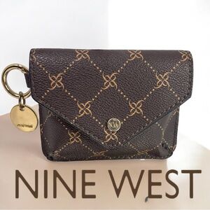 Nine West Monogram Mini Envelope Wallet Card Holder Keychain Brown Gold